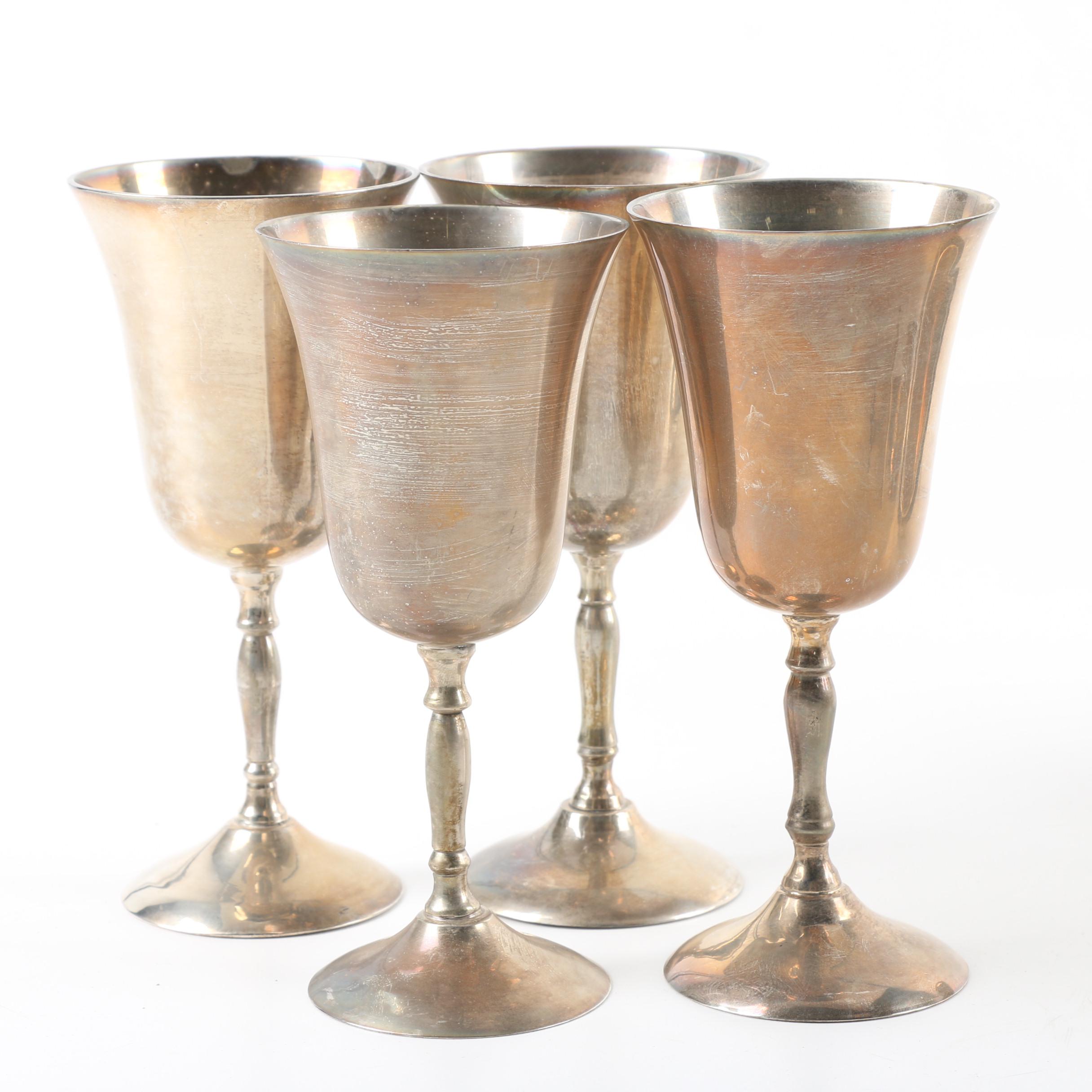 Vintage Silver Plate Teapot, Coffee Pot, Stemware, and Serving Tray