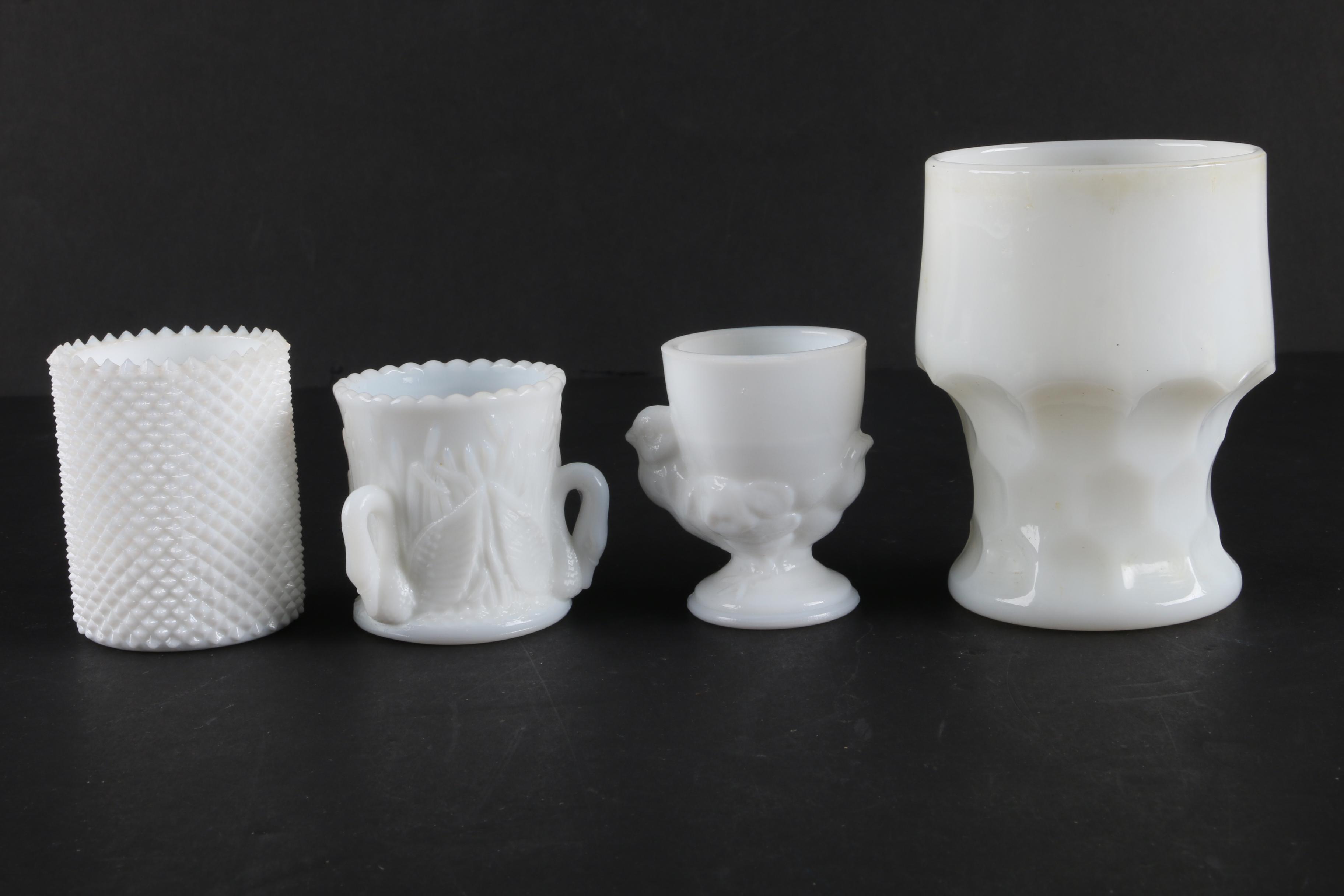 Vintage Milk Glass Tableware Including a Westmoreland Swan Toothpick