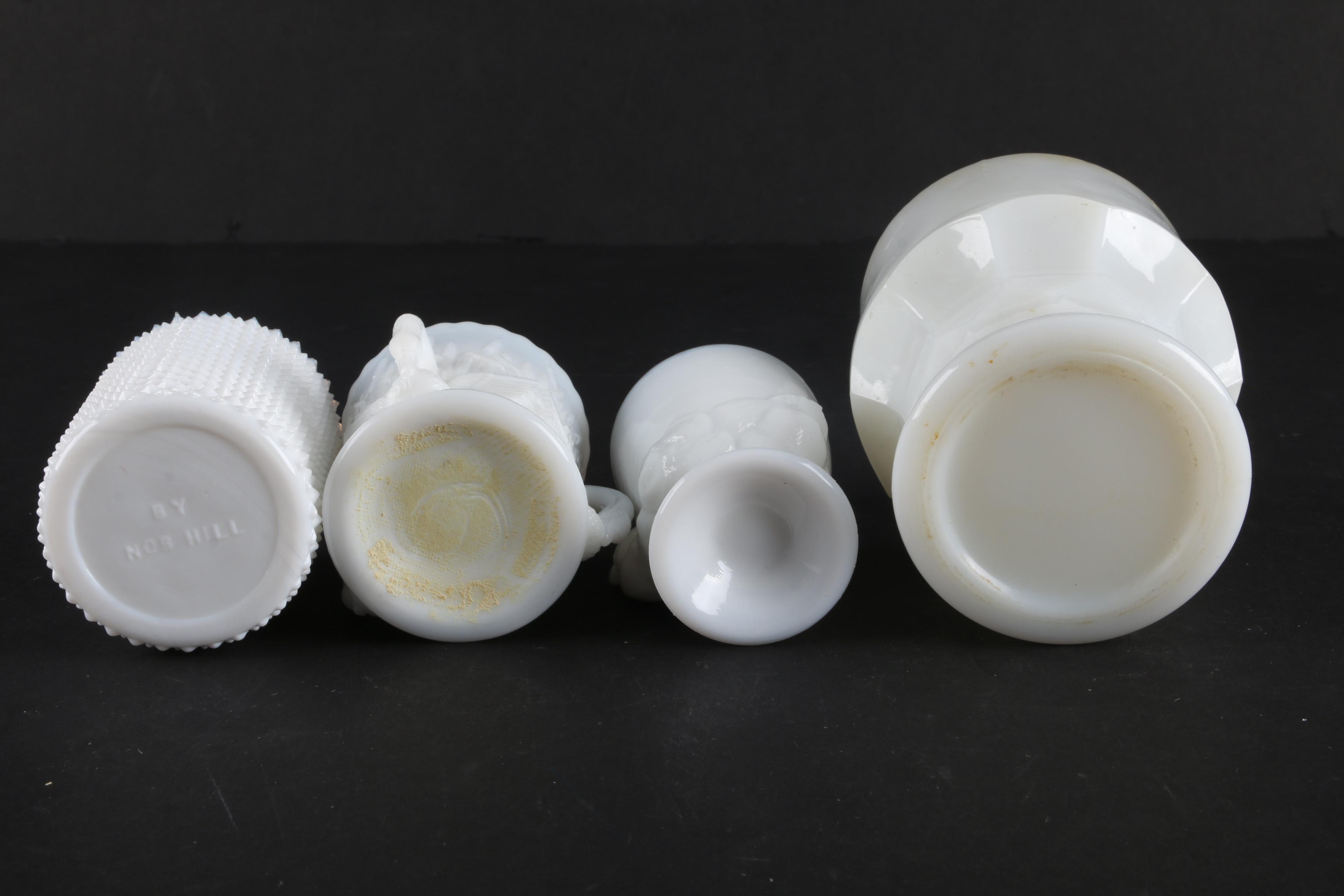 Vintage Milk Glass Tableware Including a Westmoreland Swan Toothpick