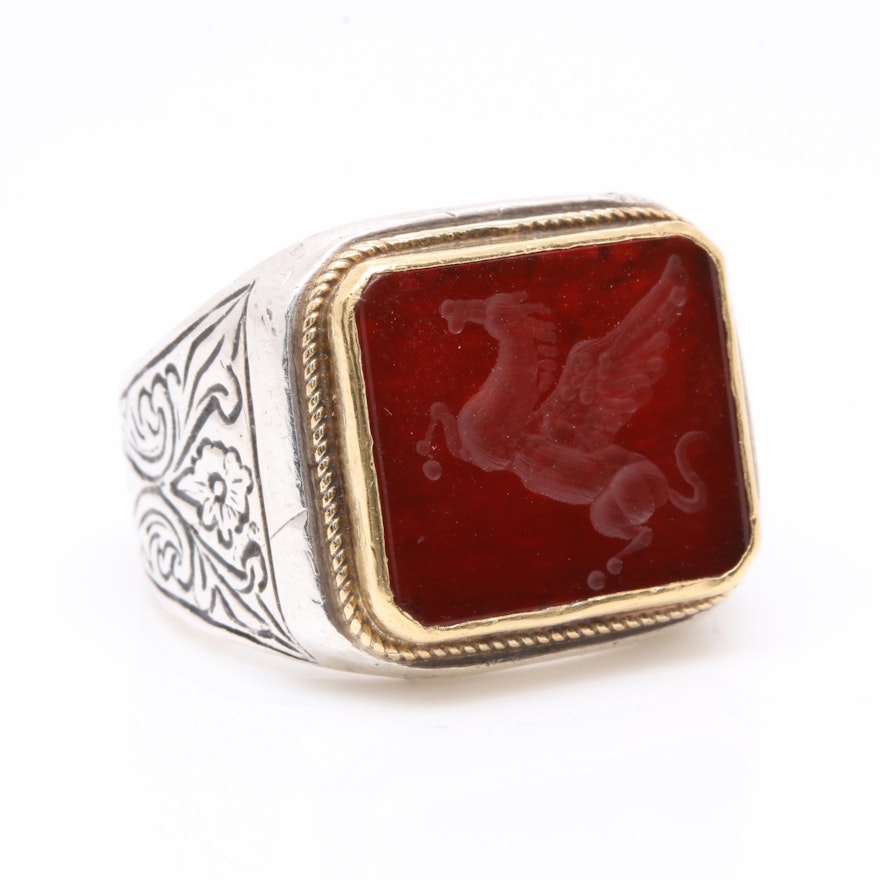 Konstantino Sterling Silver Carnelian Ring With 22K Gold Accent