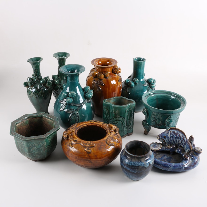 Chinese Ceramic Majolica-Style Vases and Planters