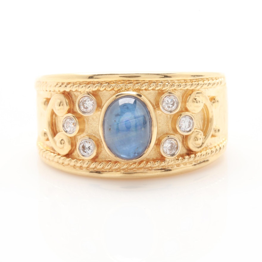 18K Yellow Gold Sapphire and Diamond Ring