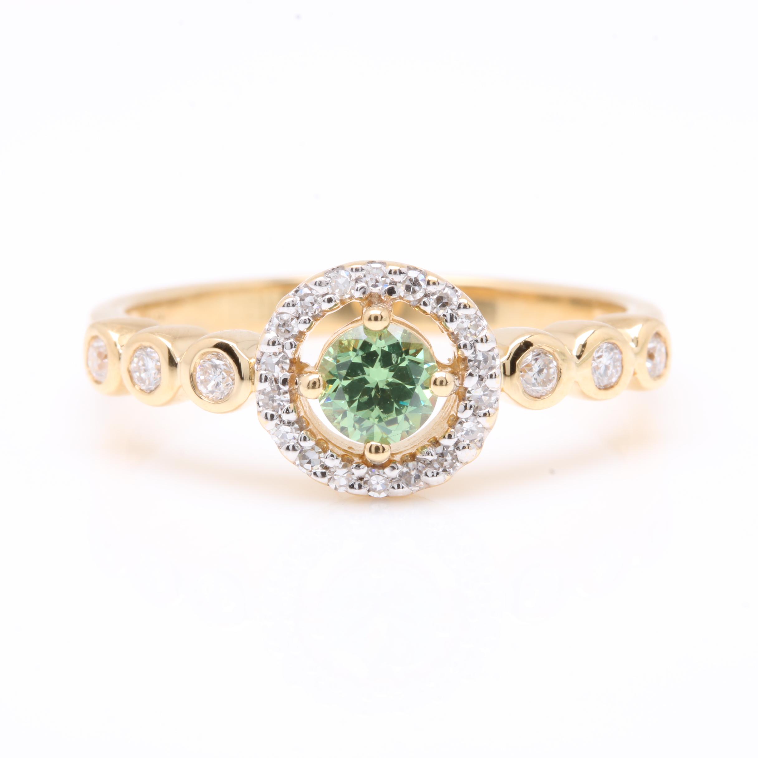 18K Yellow Gold Demantoid Garnet and Diamond Ring