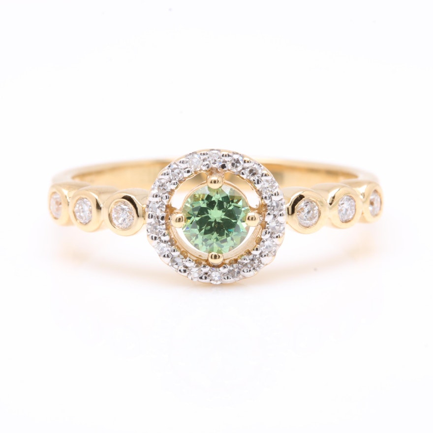 18K Yellow Gold Demantoid Garnet and Diamond Ring