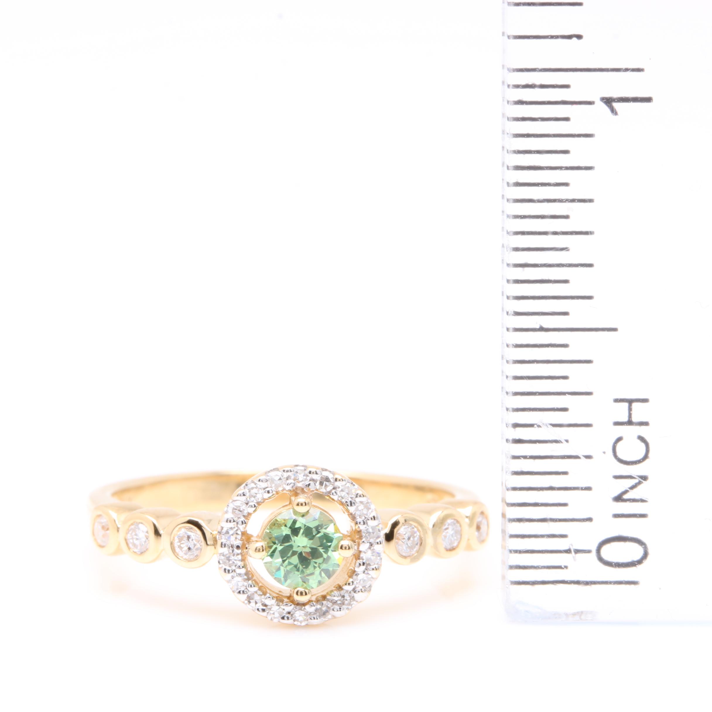 18K Yellow Gold Demantoid Garnet and Diamond Ring