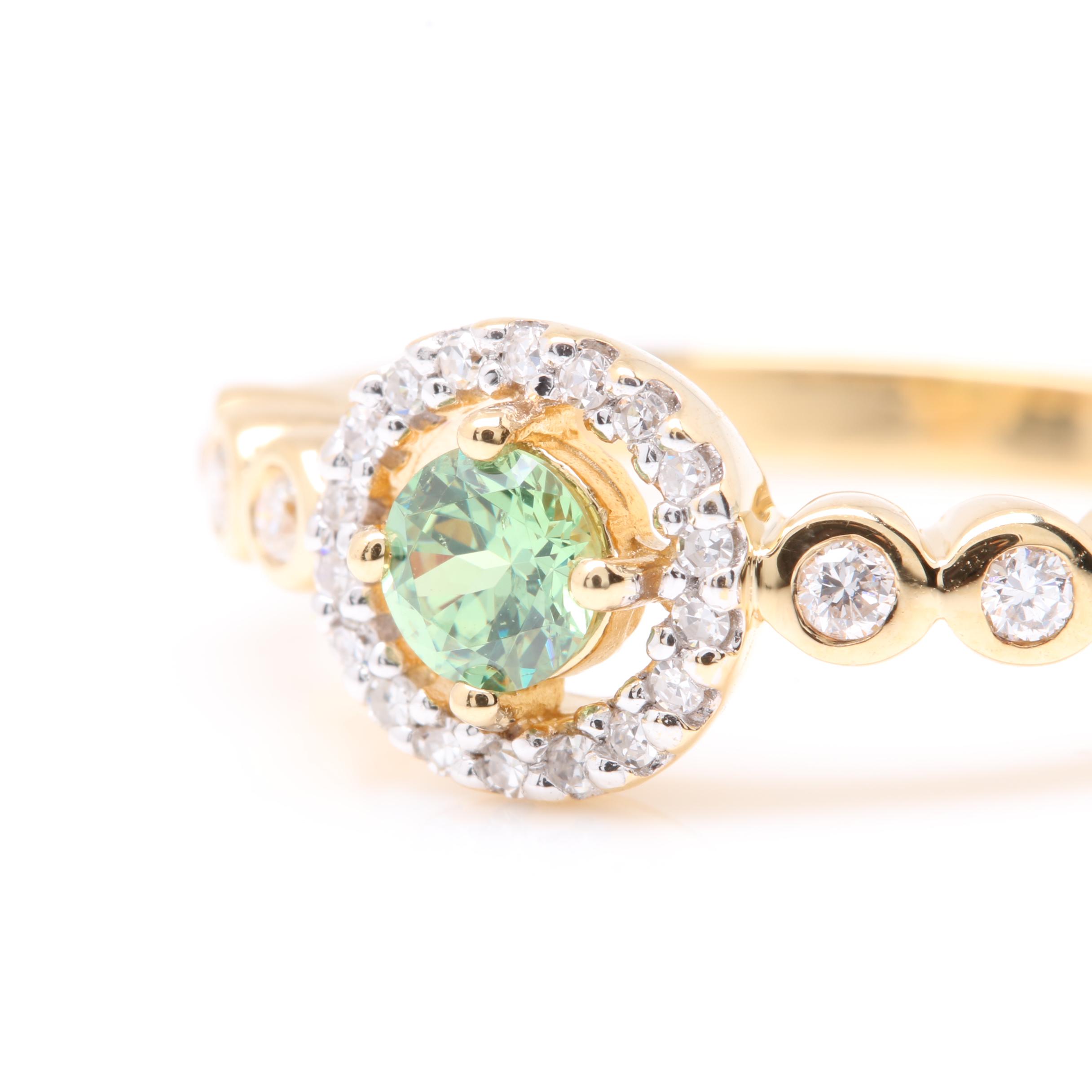 18K Yellow Gold Demantoid Garnet and Diamond Ring