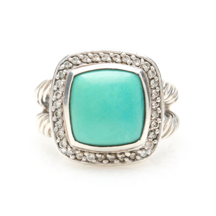 David Yurman Petite Albion Sterling Silver Turquoise and Diamond Ring