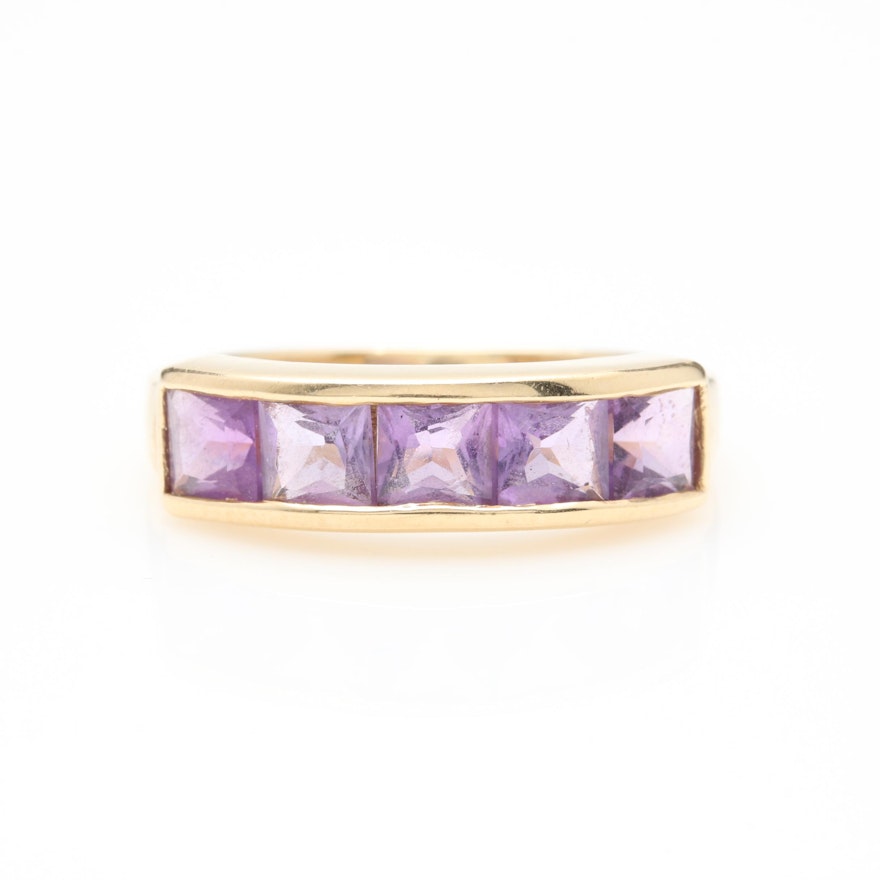 14K Yellow Gold Amethyst Channel Band