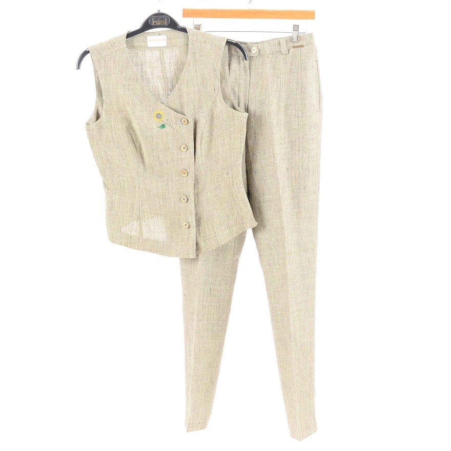Women's Geiger Matching Taupe Asymetrical Embroidered Vest and Pants