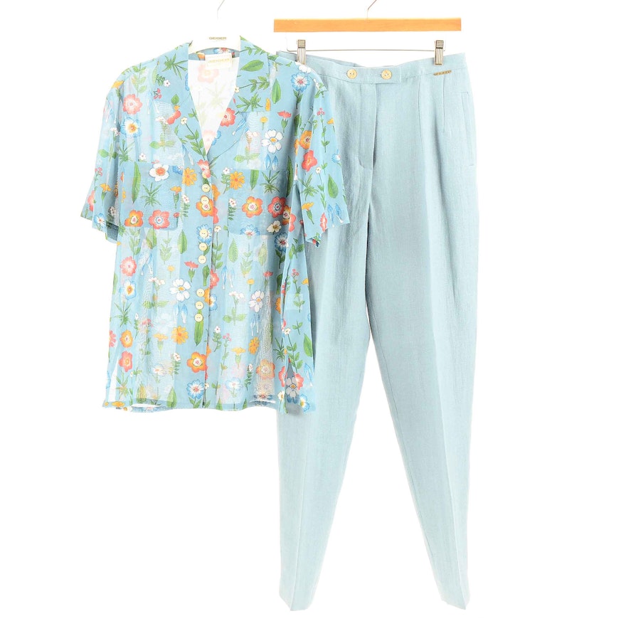 Women's Geiger Floral Short Sleeve Blouse and Linen Pants Set