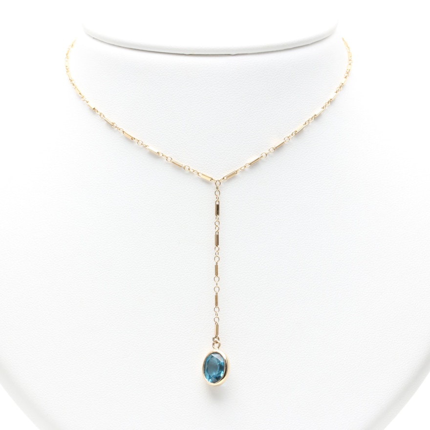 14K Yellow Gold Blue Topaz Necklace