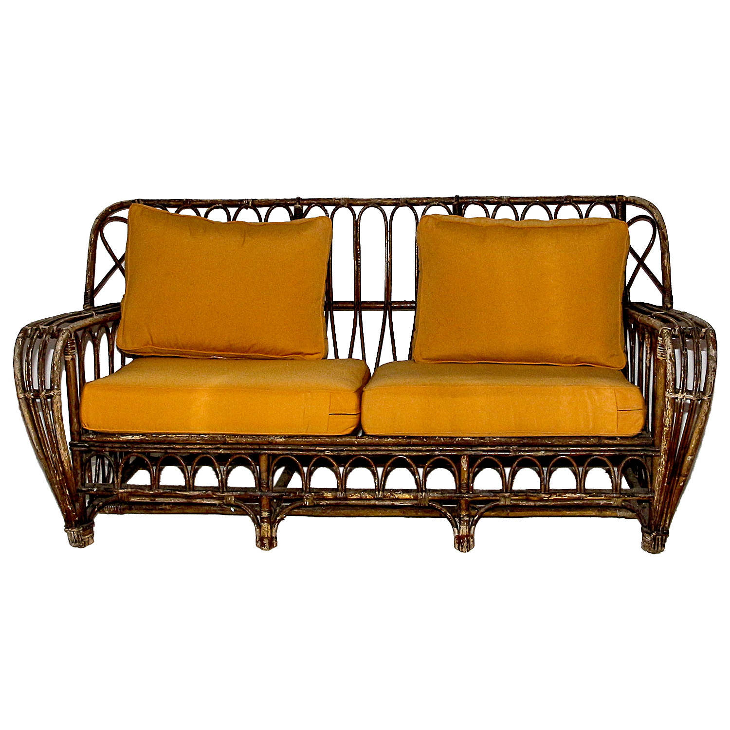 Vintage Bentwood Patio Sofa with Cushions