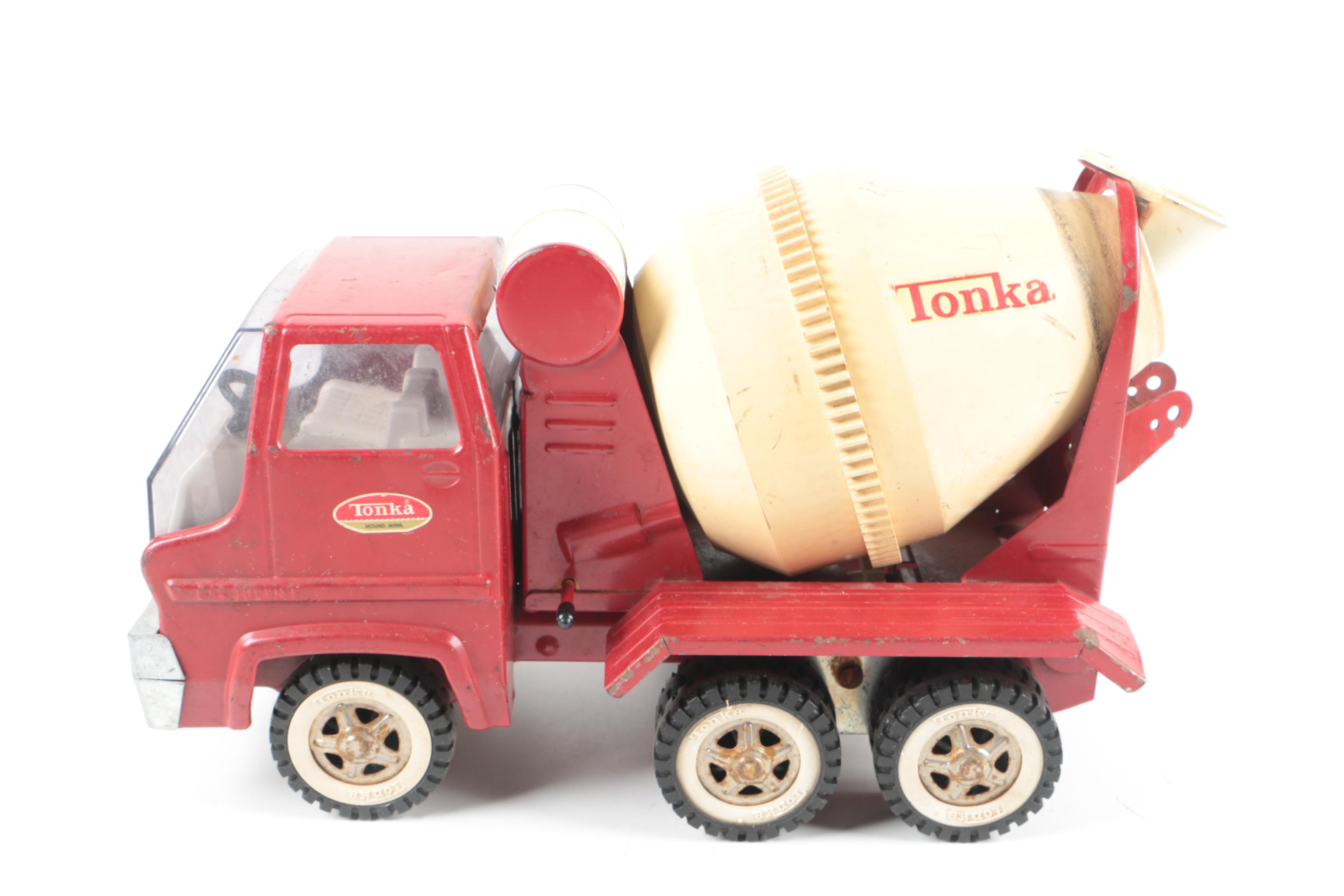 Vintage Pressed Steel Tonka Toy Cement Mixer and Dump Truck
