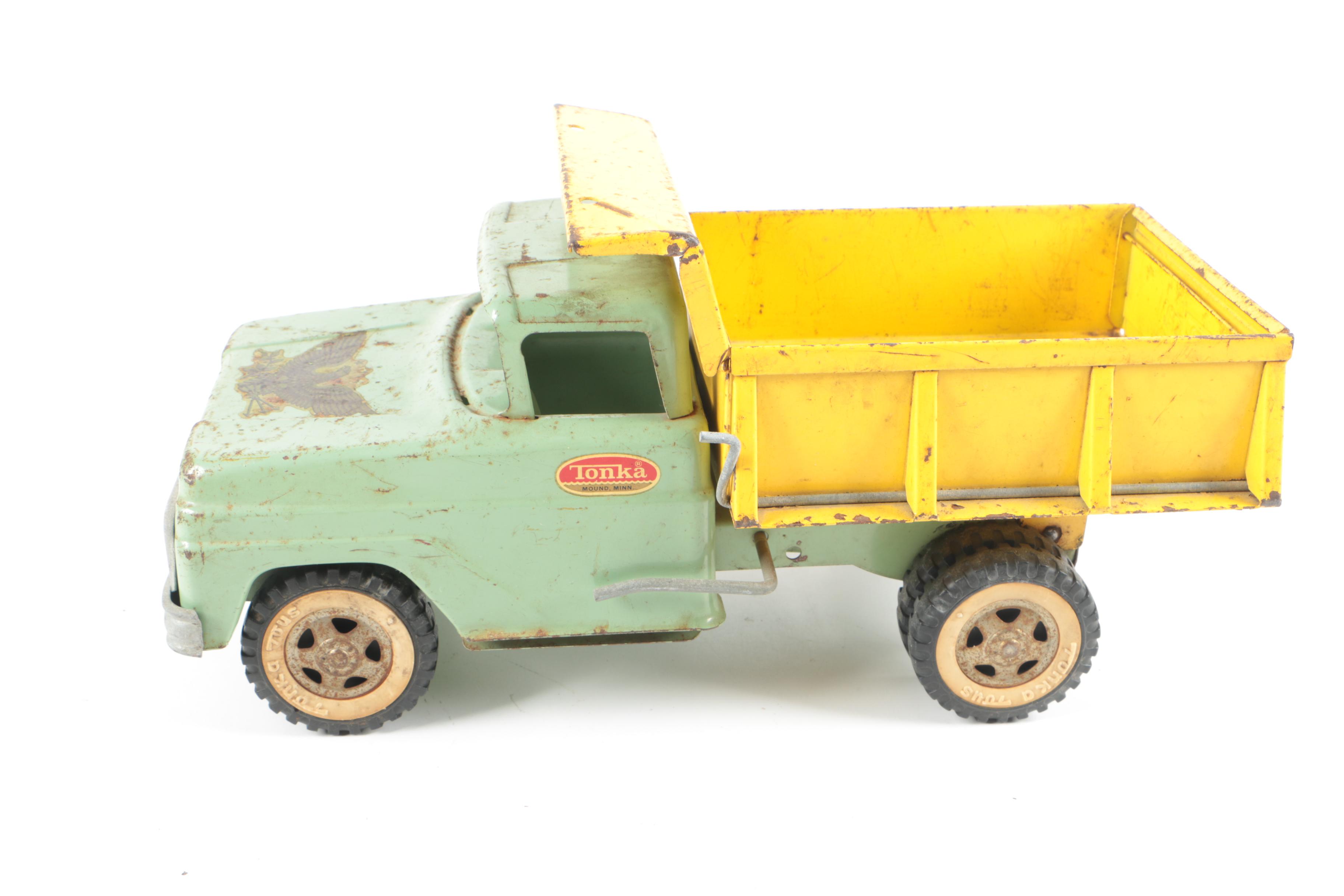 Vintage Pressed Steel Tonka Toy Cement Mixer and Dump Truck
