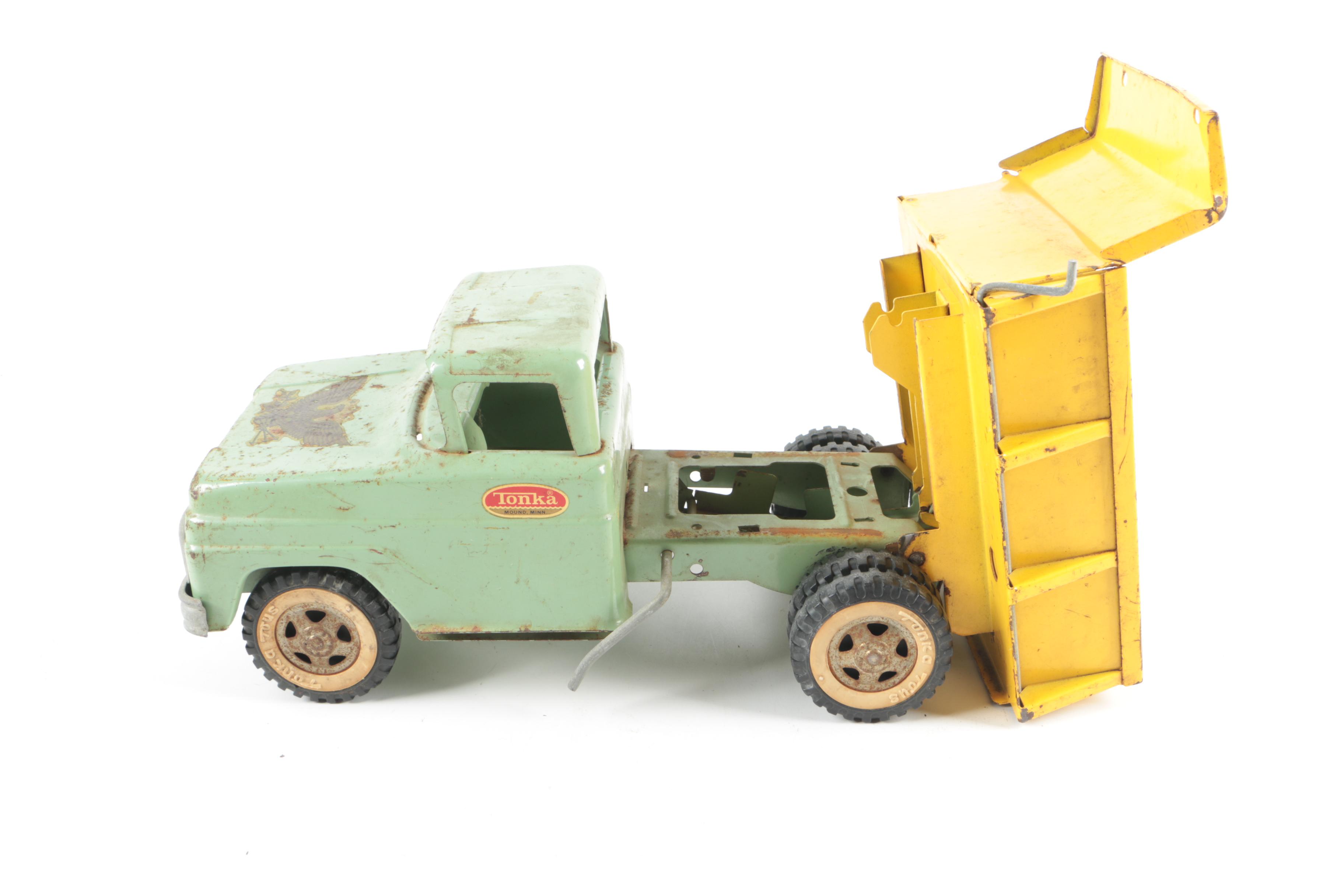 Vintage Pressed Steel Tonka Toy Cement Mixer and Dump Truck