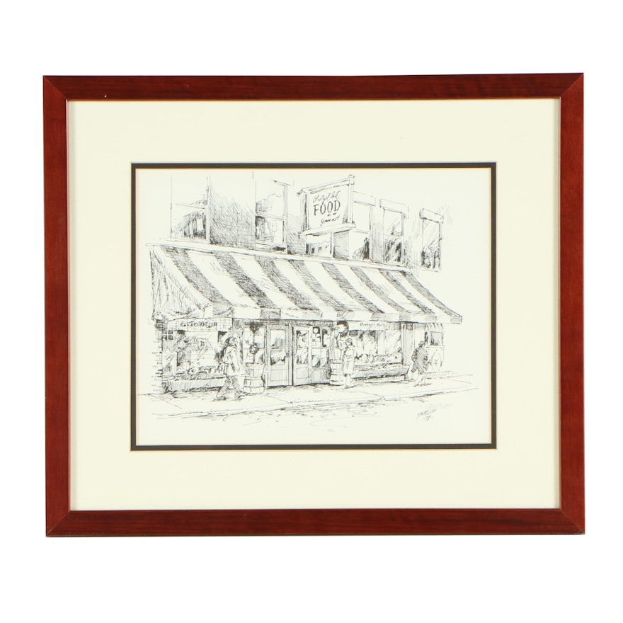 Bill Shurtliff Lithograph Print After Drawing of Street Scene