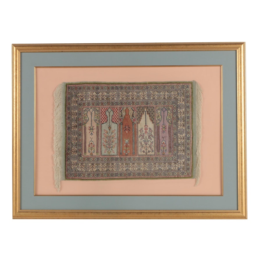 Framed Hand-Knotted Turkish Saph Prayer Rug