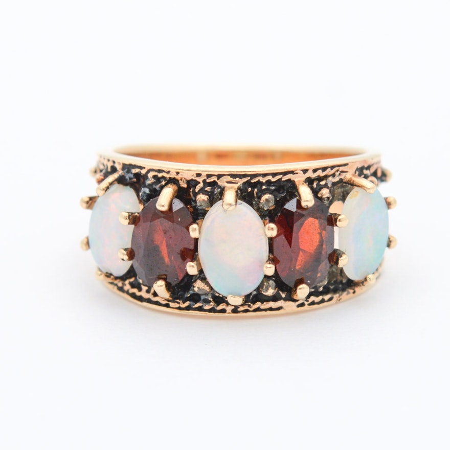 10K Yellow Gold Ring with Opal and Garnet