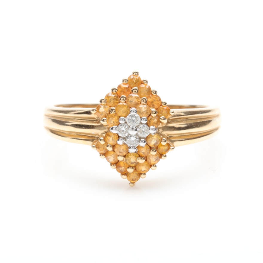 14K Yellow Gold Diamond and Yellow Sapphire Ring