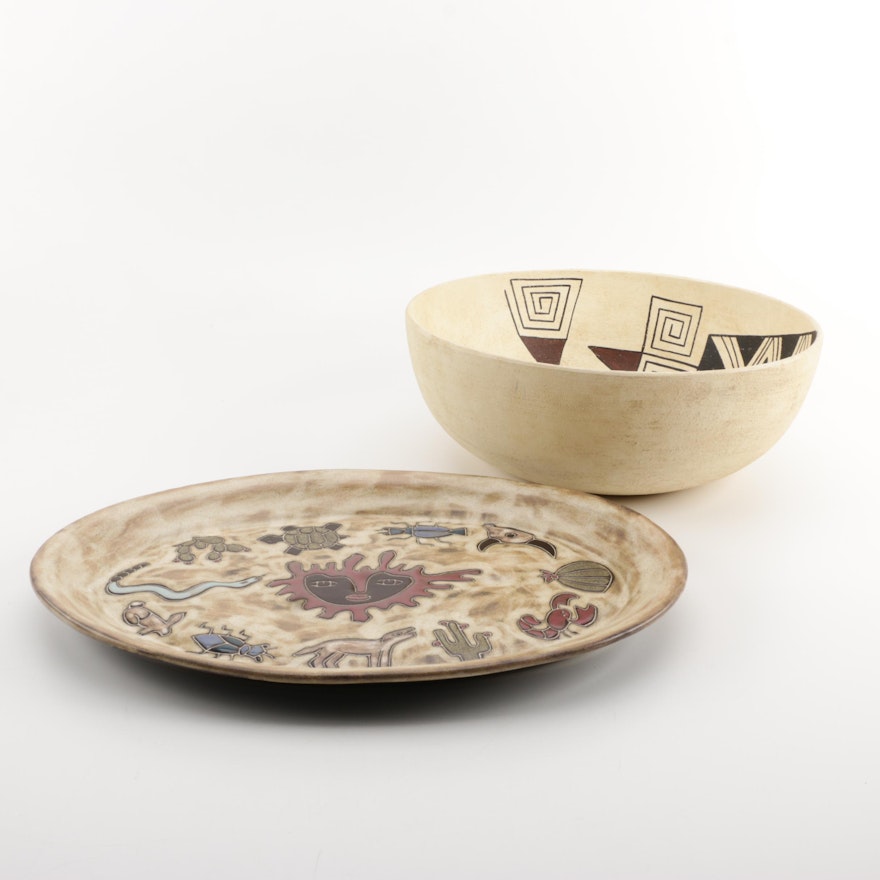 Mara Mexican Platter and Native American-Style Ceramic Bowl