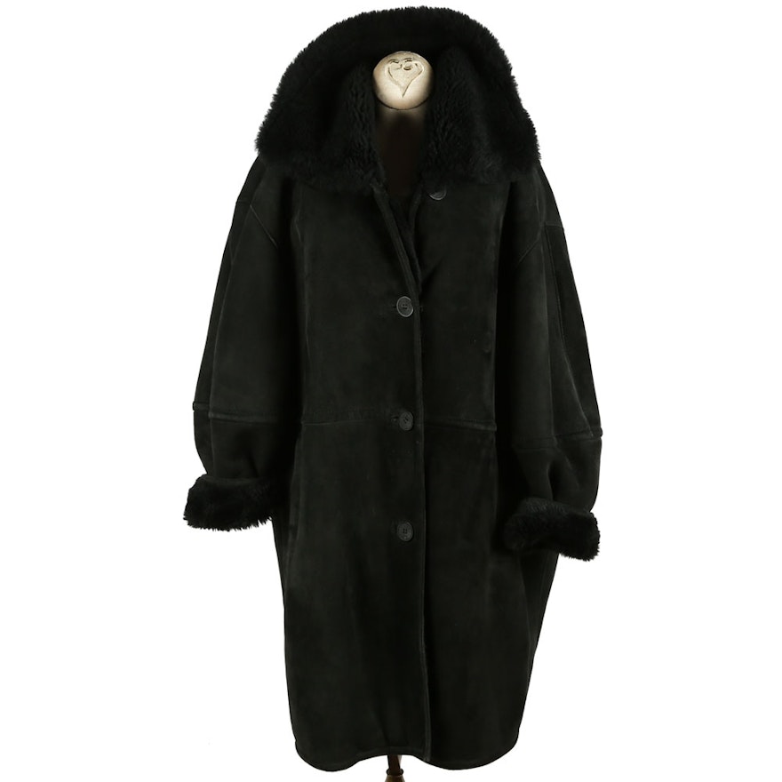 Women's Black Suede and Shearling Coat by The Tepper Collection of New York