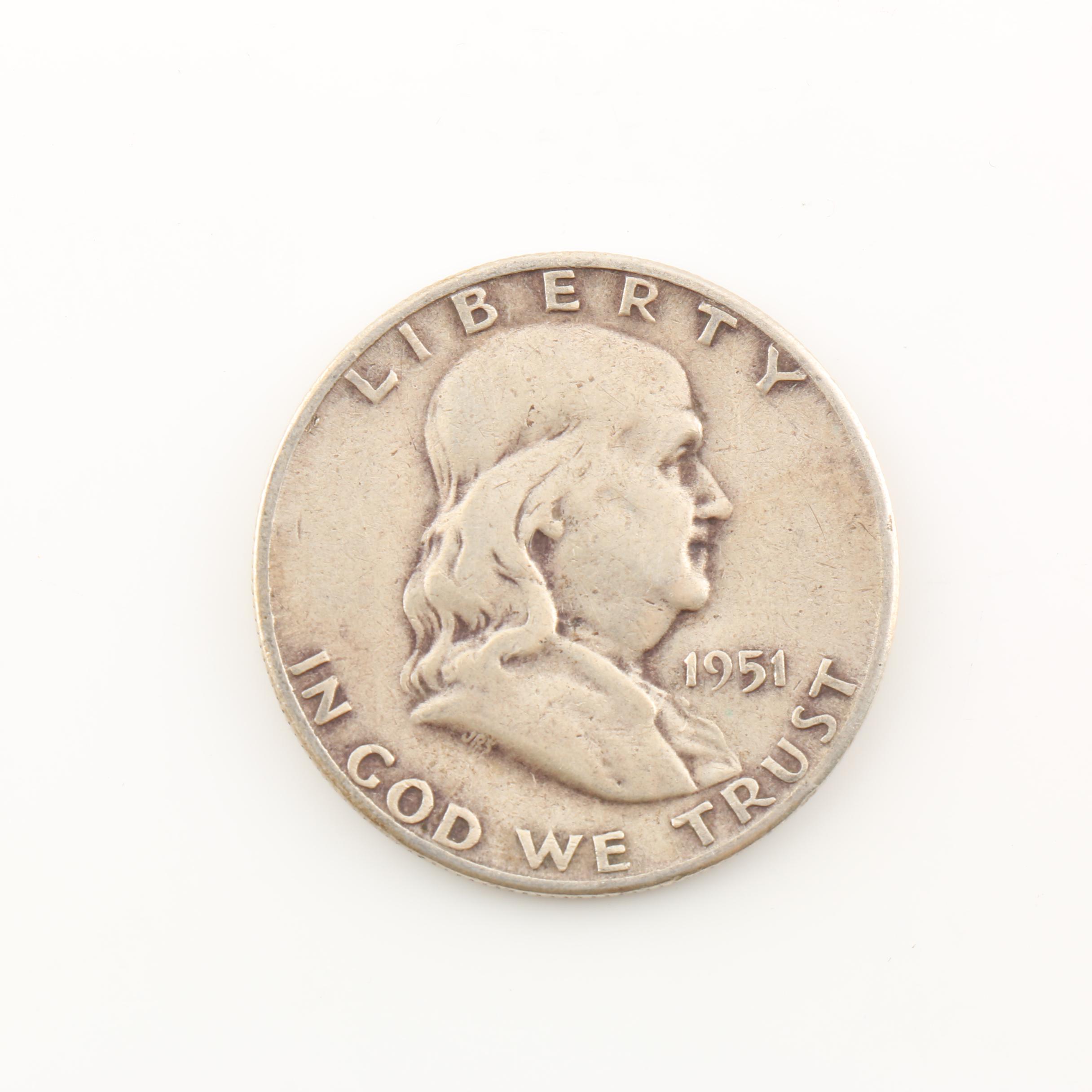 Ten Franklin Silver Half Dollars
