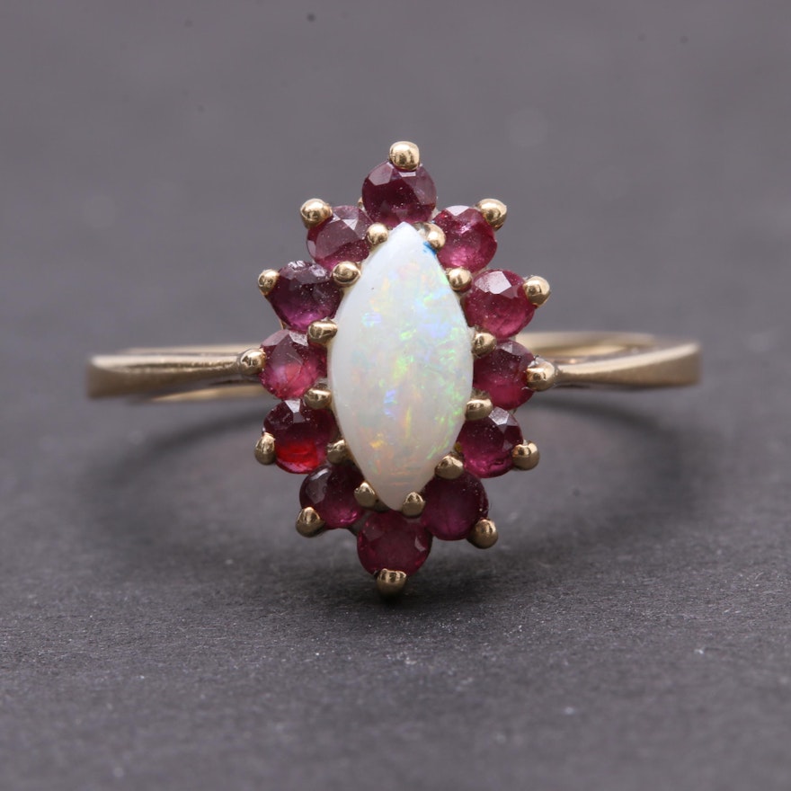 10K Yellow Gold Opal and Ruby Ring