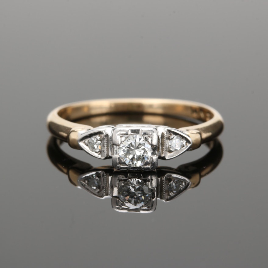 14K Yellow Gold Diamond Ring with 14K White Gold Settings