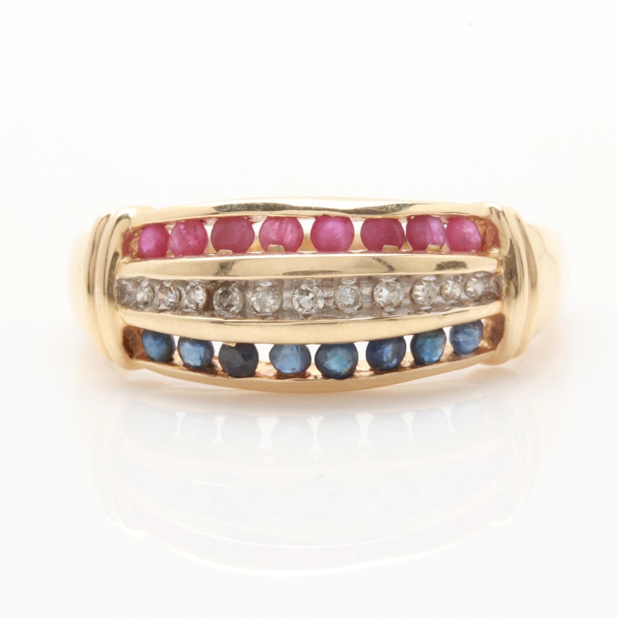 Alwand Vahan 14K Yellow Gold Diamond, Ruby and Sapphire Ring