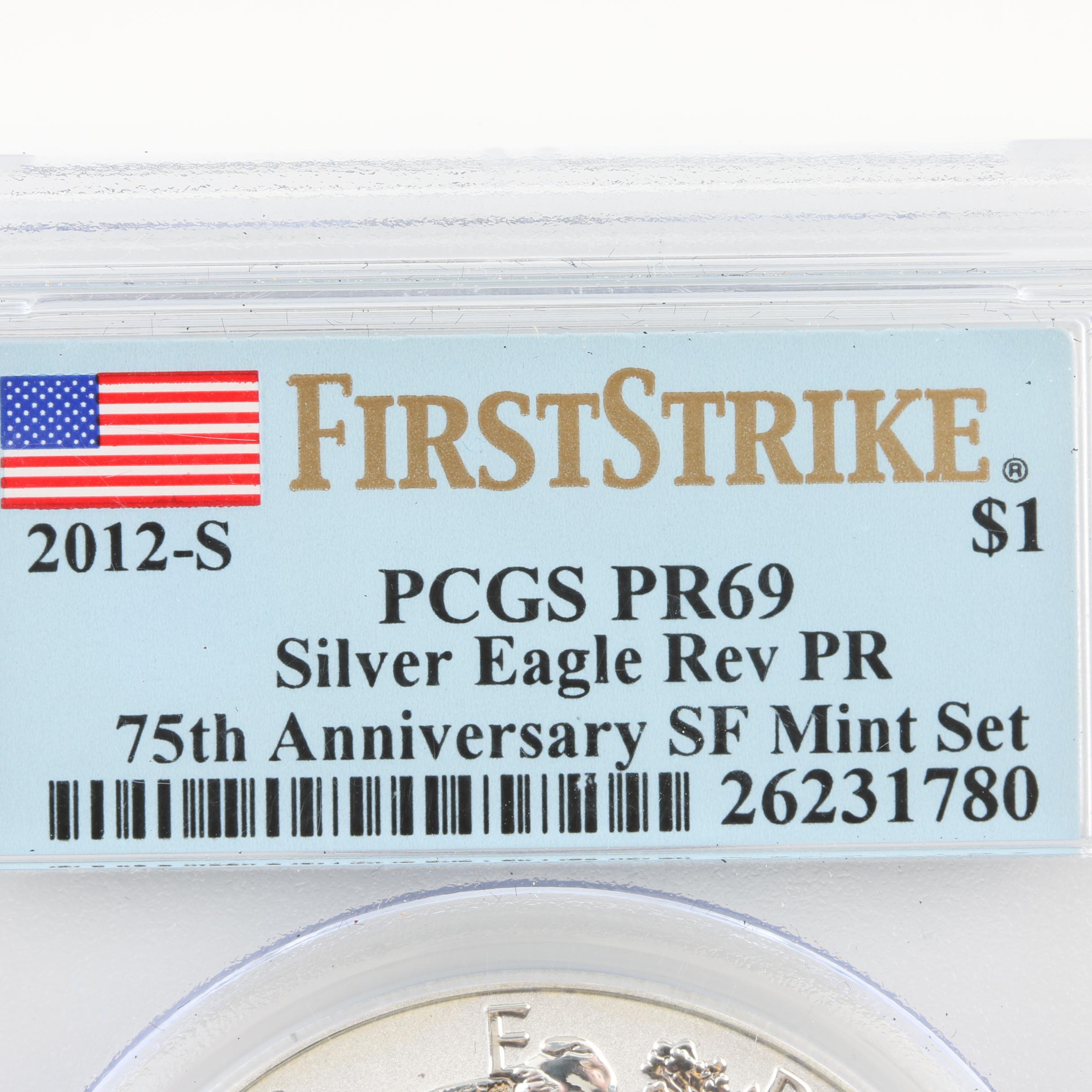 PCGS Graded PR69 2012-S $1 American Silver Eagle Reverse Proof Coin