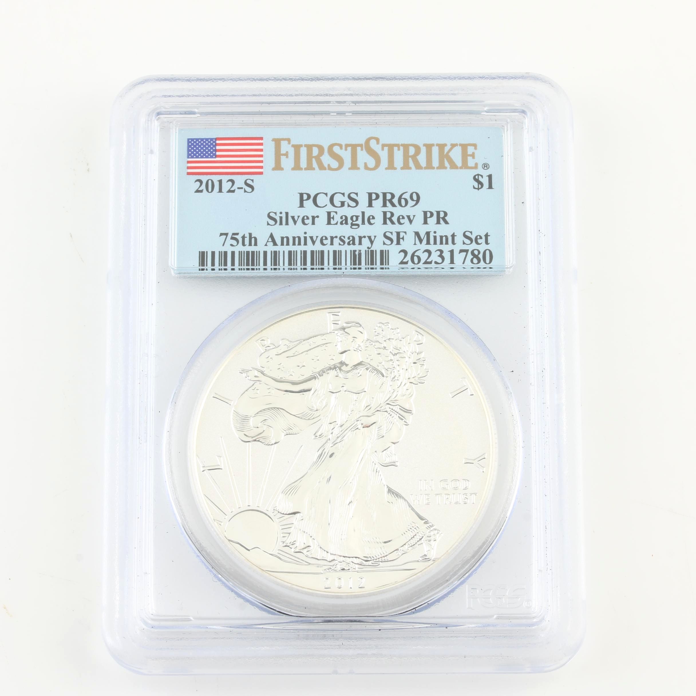 PCGS Graded PR69 2012-S $1 American Silver Eagle Reverse Proof Coin