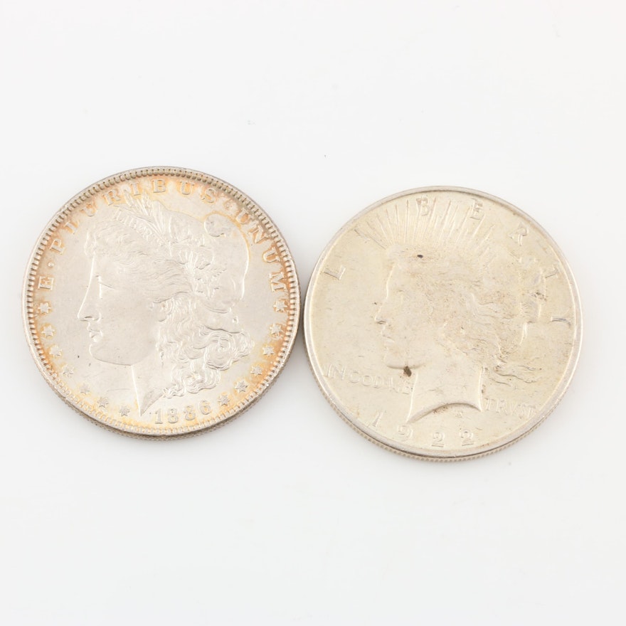 Morgan Silver Dollar and a Peace Silver Dollar