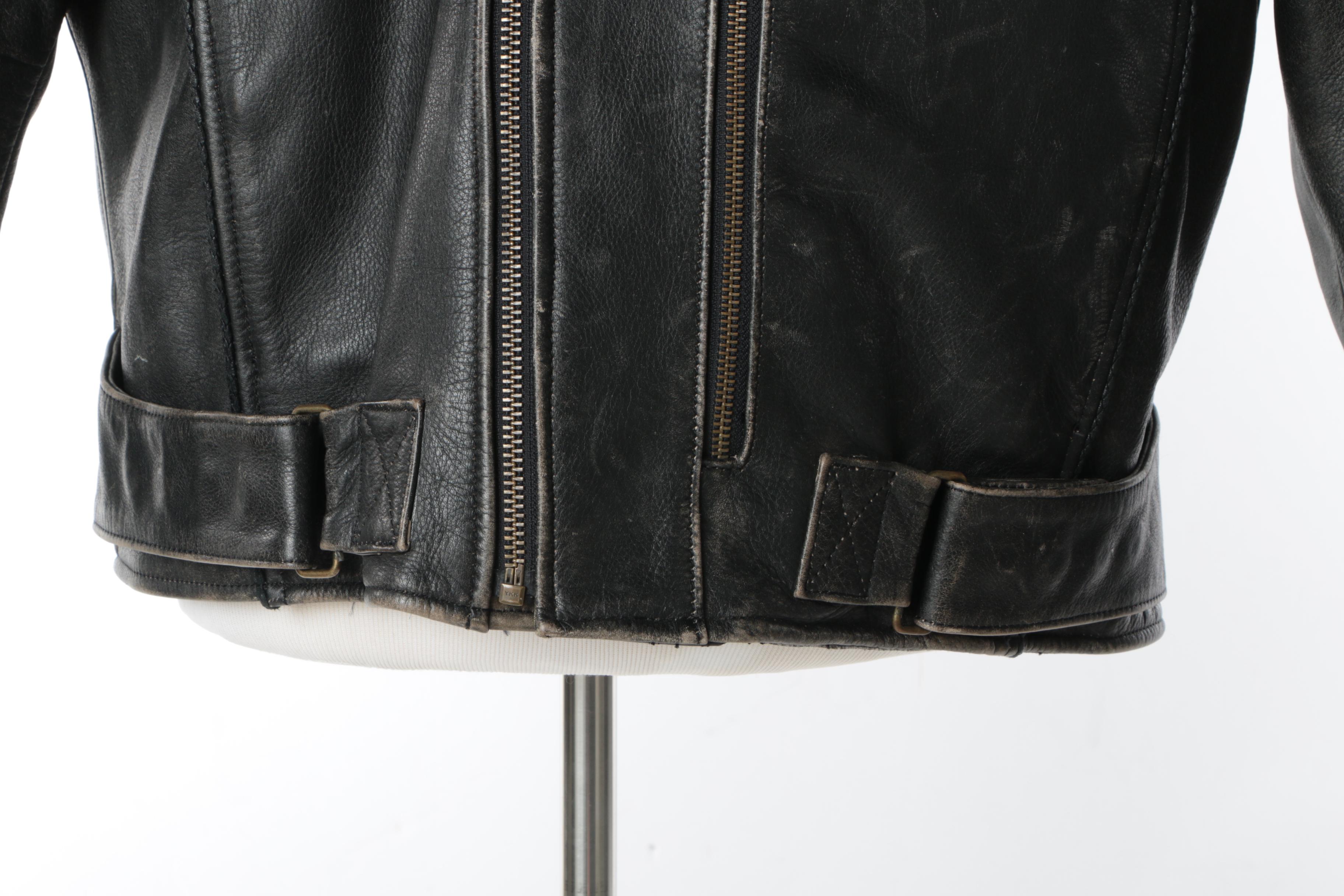 Men's First Gear Distressed Leather Chief Motorcycle Jacket and Olympia Gloves