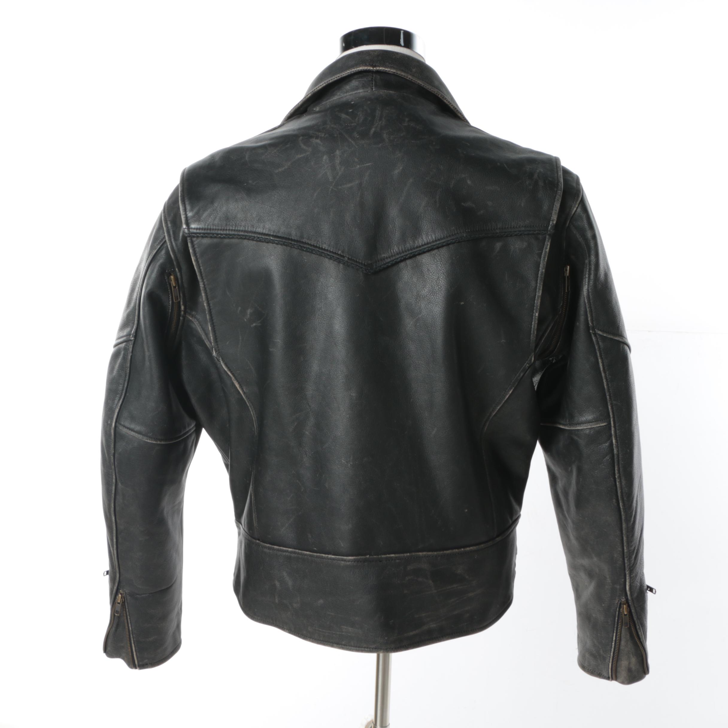 Men's First Gear Distressed Leather Chief Motorcycle Jacket and Olympia Gloves