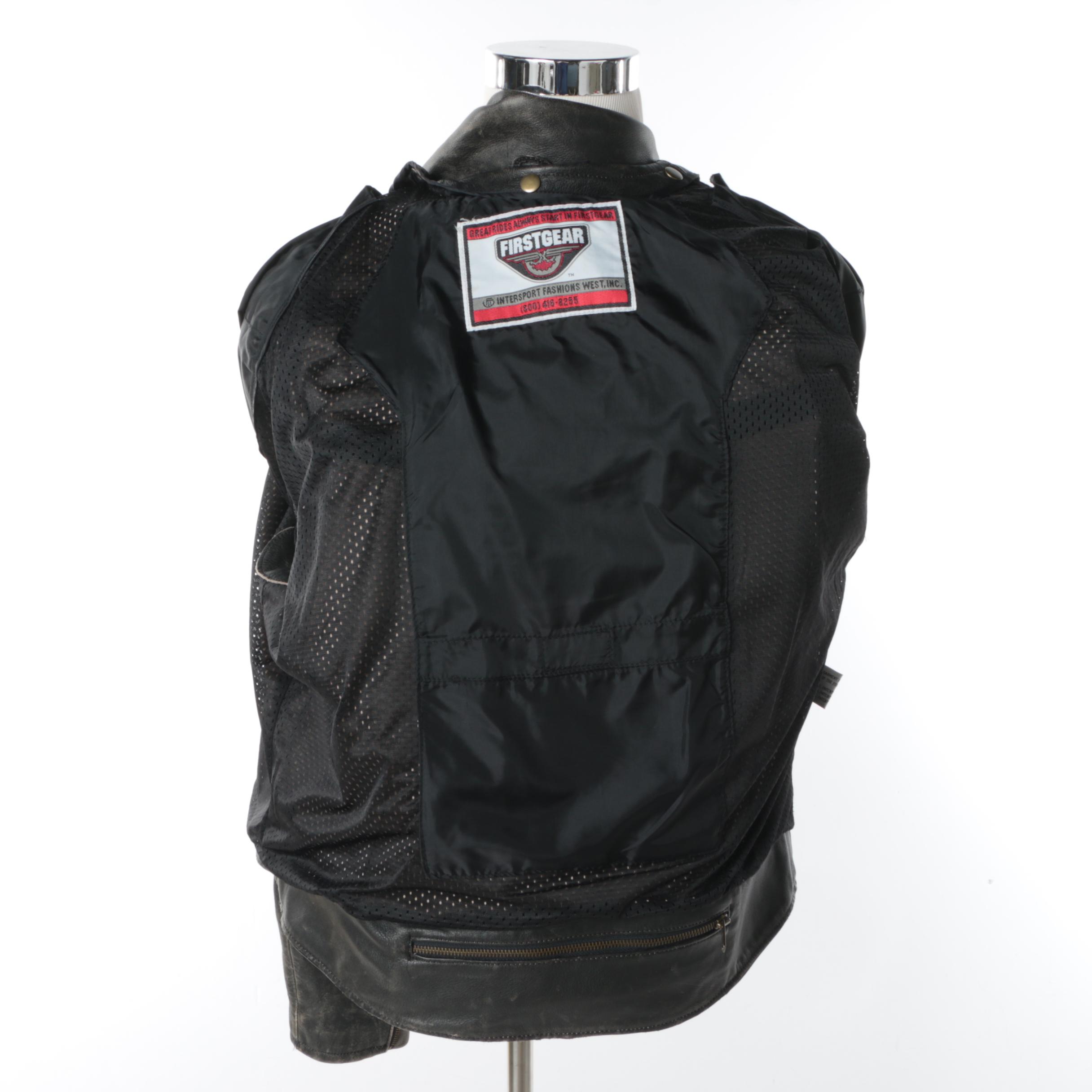 Men's First Gear Distressed Leather Chief Motorcycle Jacket and Olympia Gloves