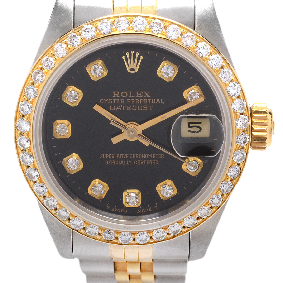 Rolex Datejust 18K Gold and Steel Diamond Bezel Automatic Watch