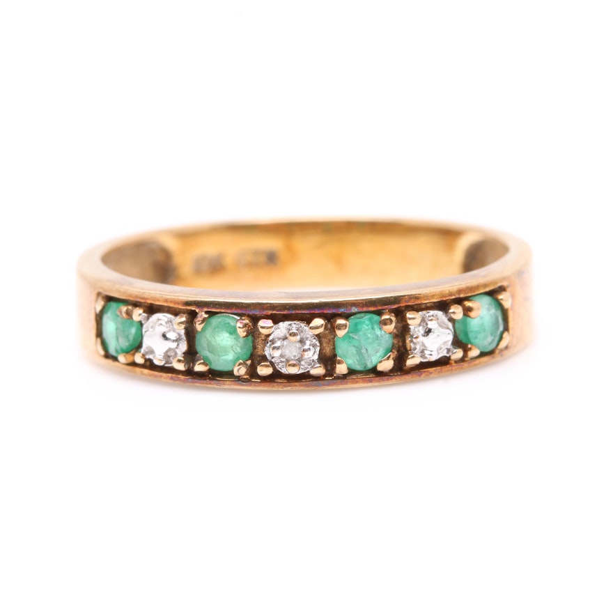 10K Yellow Gold Emerald and Diamond Ring