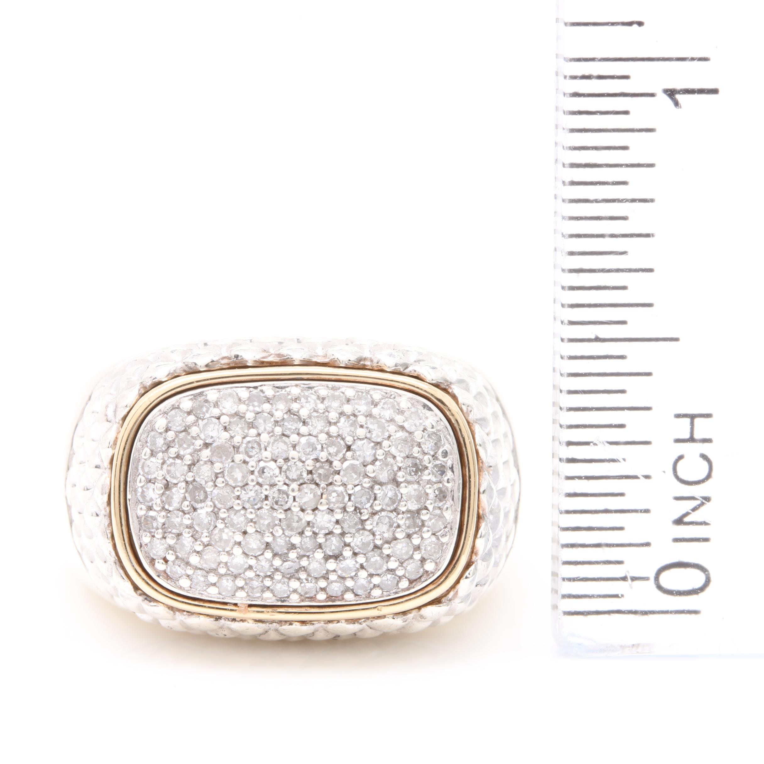 Alwand Vahan Sterling Silver Diamond Ring with 14K Yellow Gold Accents