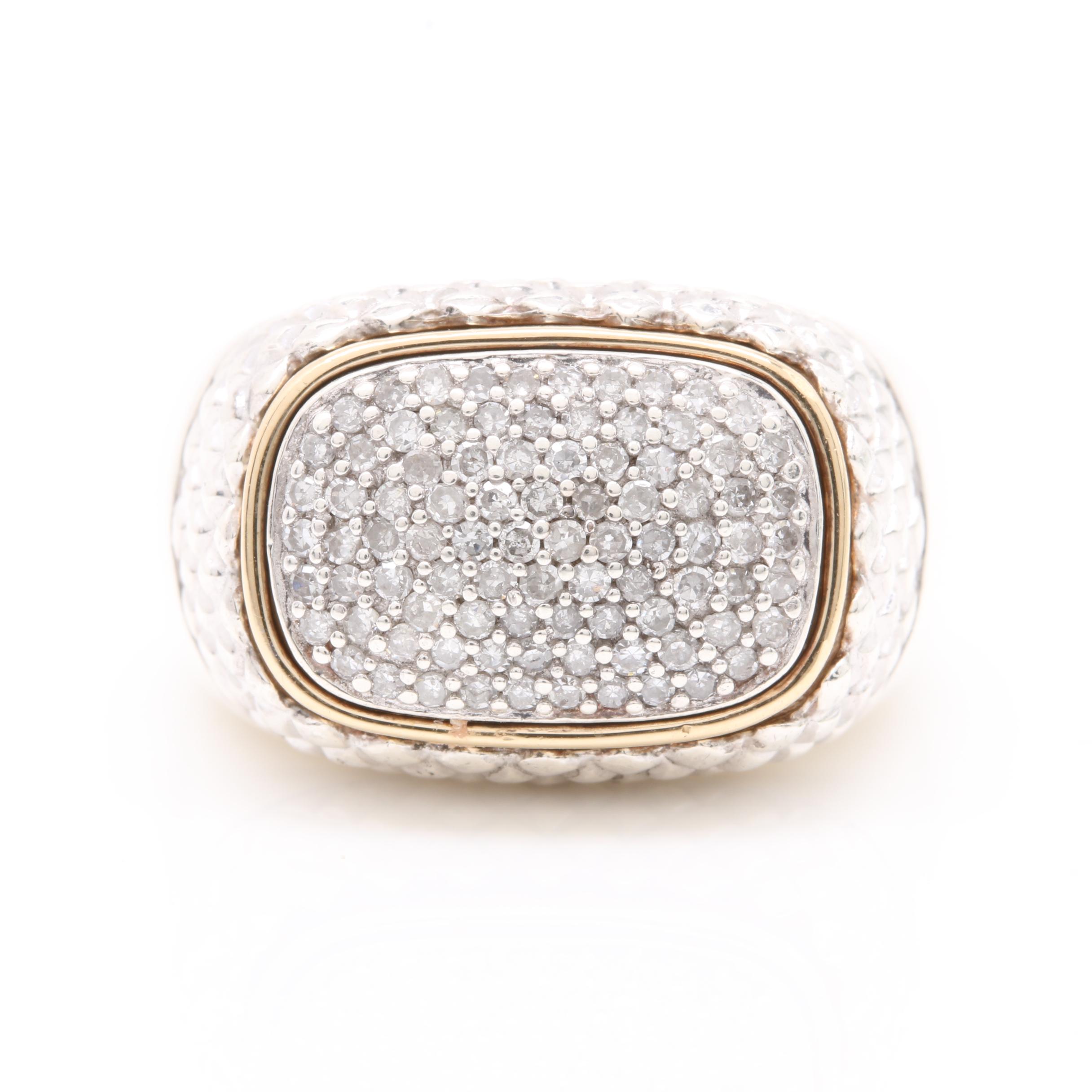 Alwand Vahan Sterling Silver Diamond Ring with 14K Yellow Gold Accents