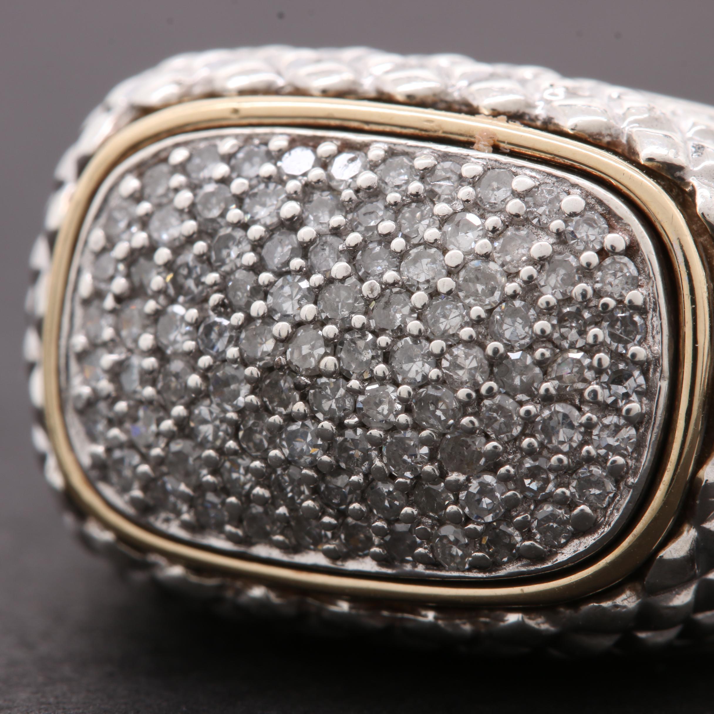 Alwand Vahan Sterling Silver Diamond Ring with 14K Yellow Gold Accents