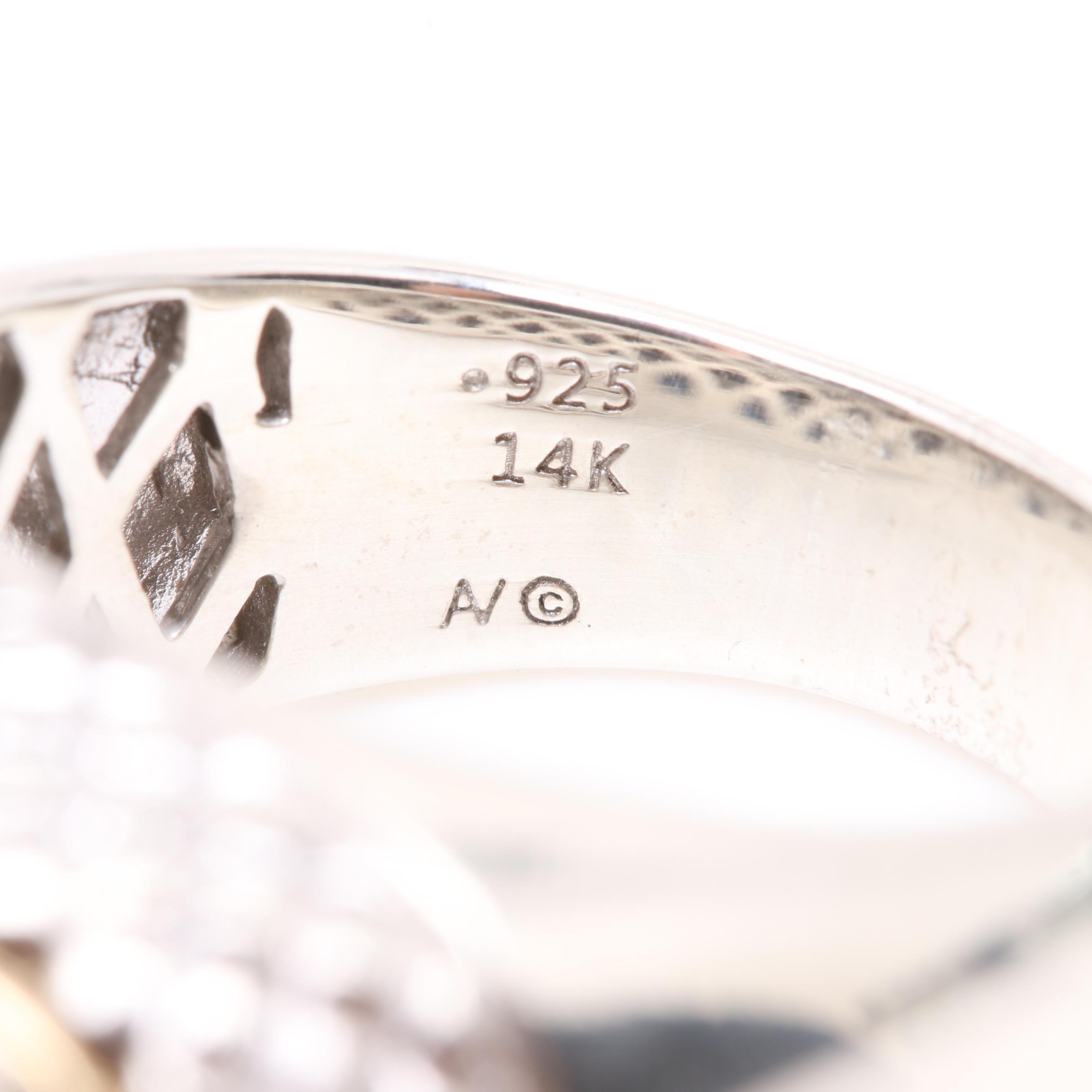 Alwand Vahan Sterling Silver Diamond Ring with 14K Yellow Gold Accents