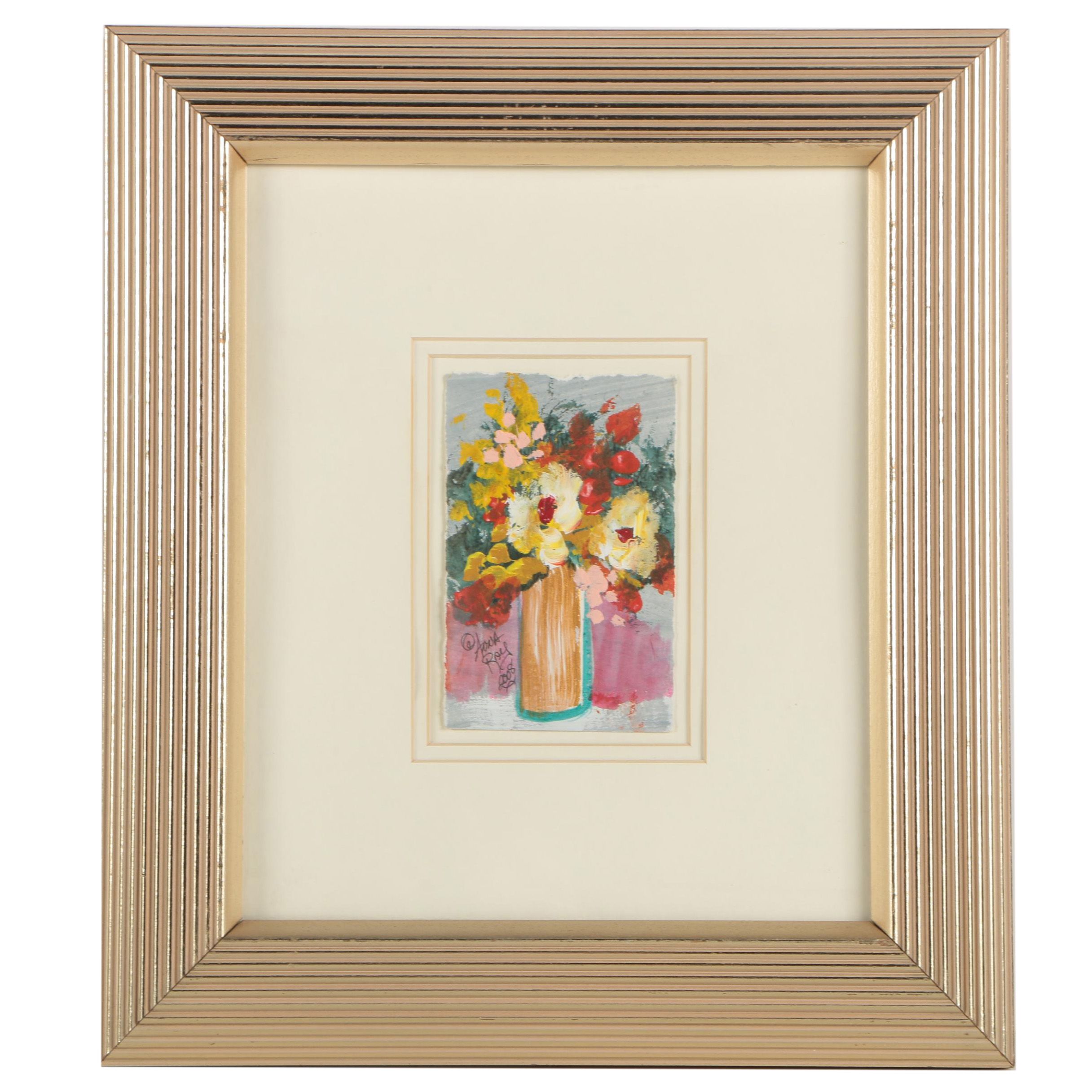 Anna Sandhu Ray Mixed Media Painting of Floral Still Life