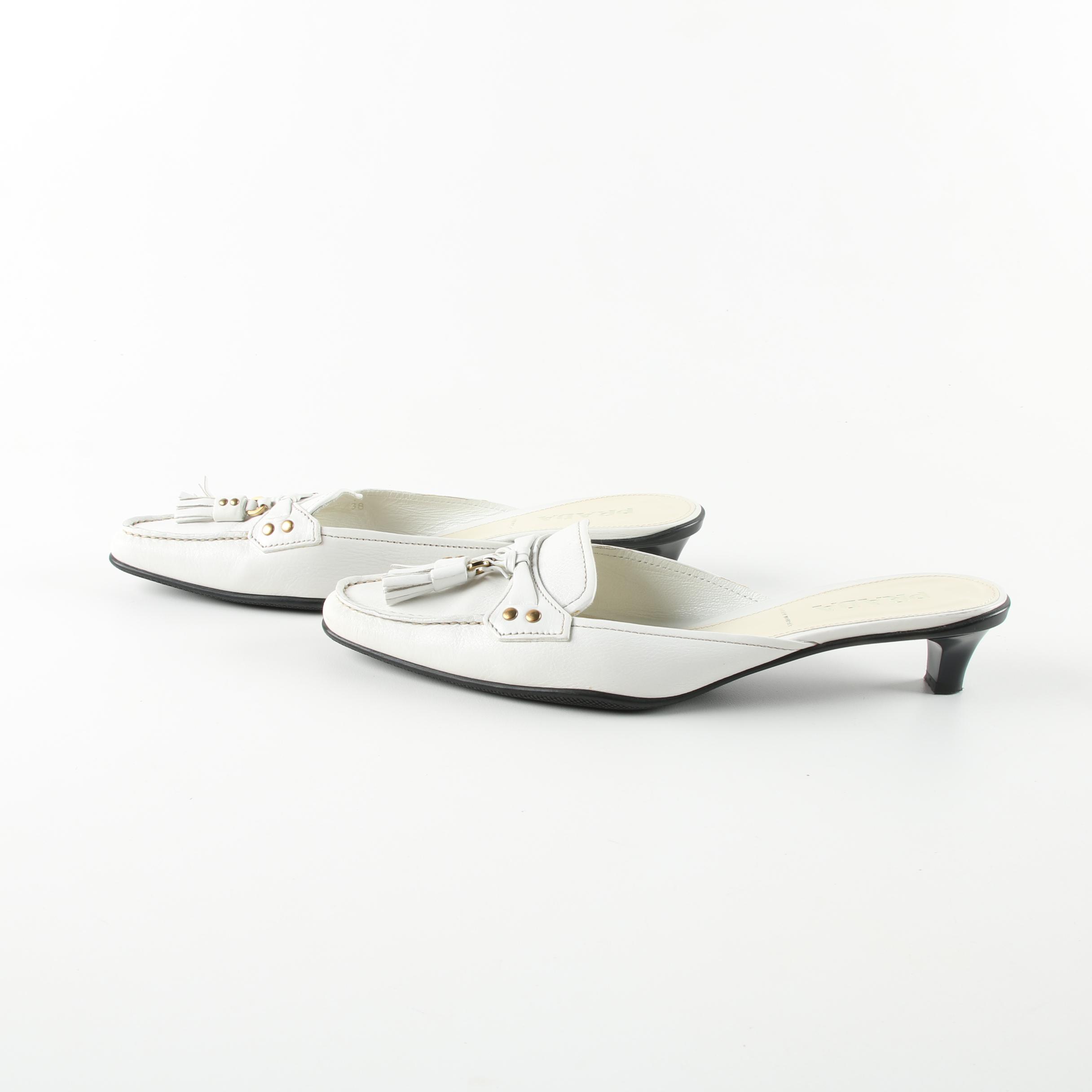 Prada White Leather Mules, Made in Italy