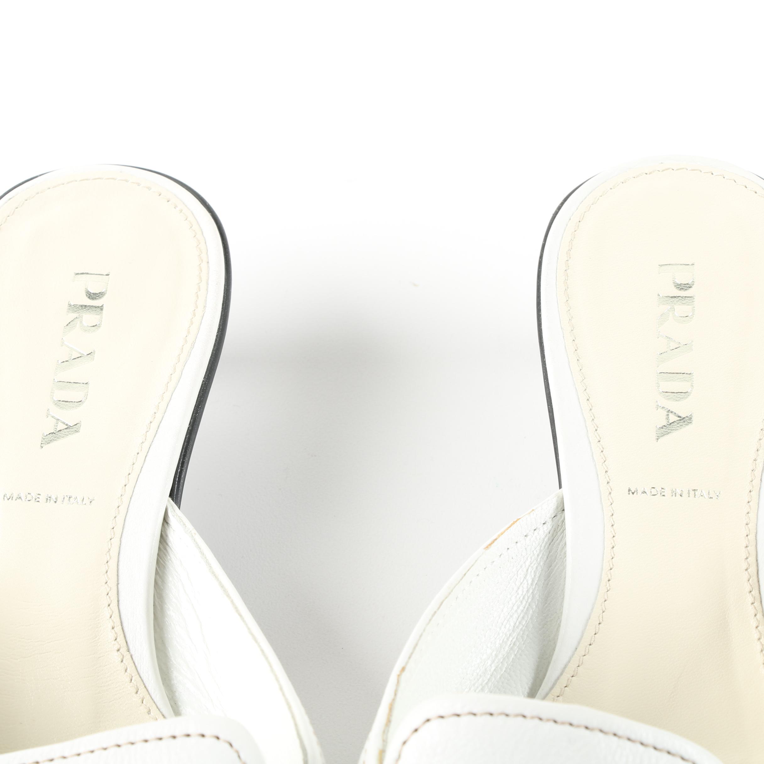 Prada White Leather Mules, Made in Italy