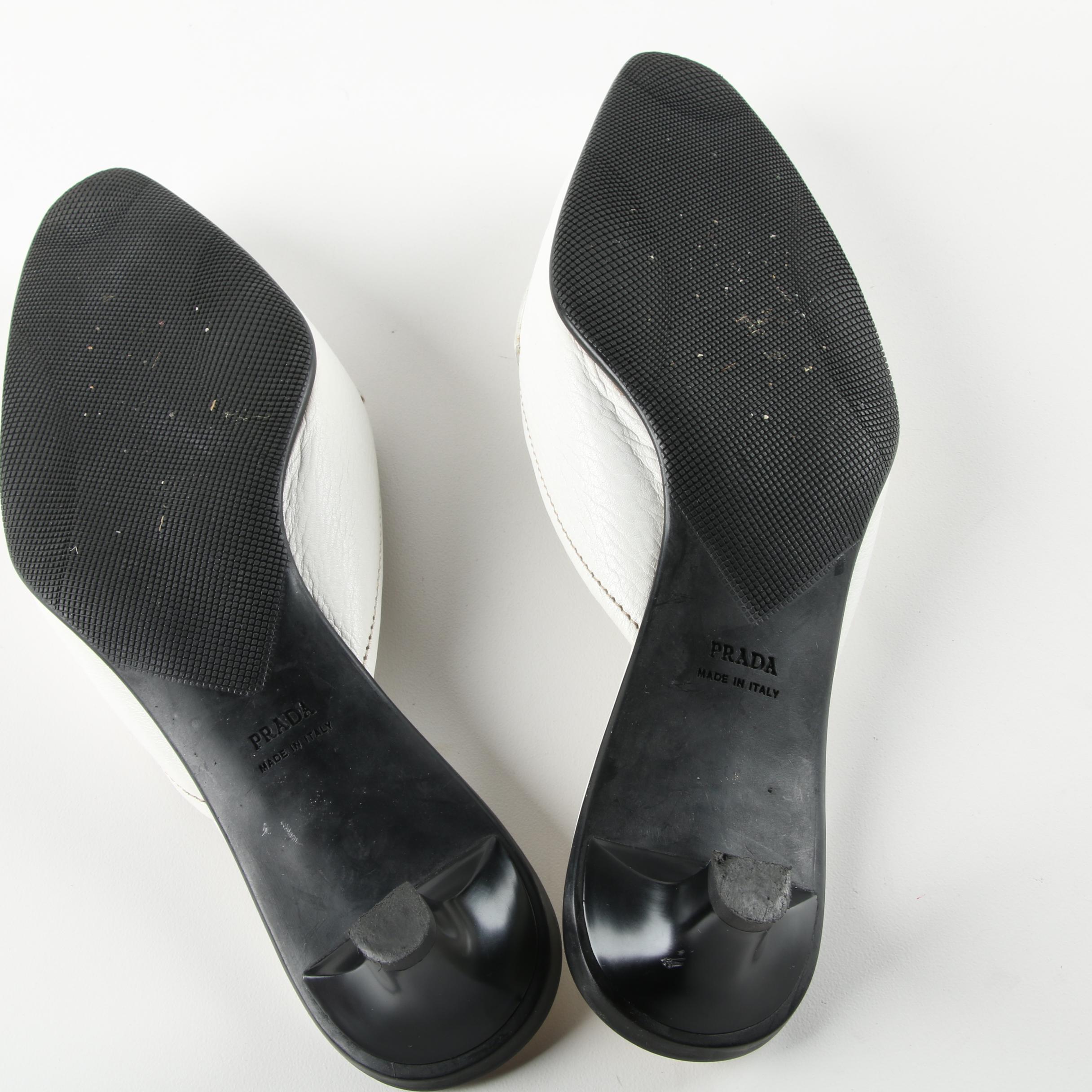 Prada White Leather Mules, Made in Italy