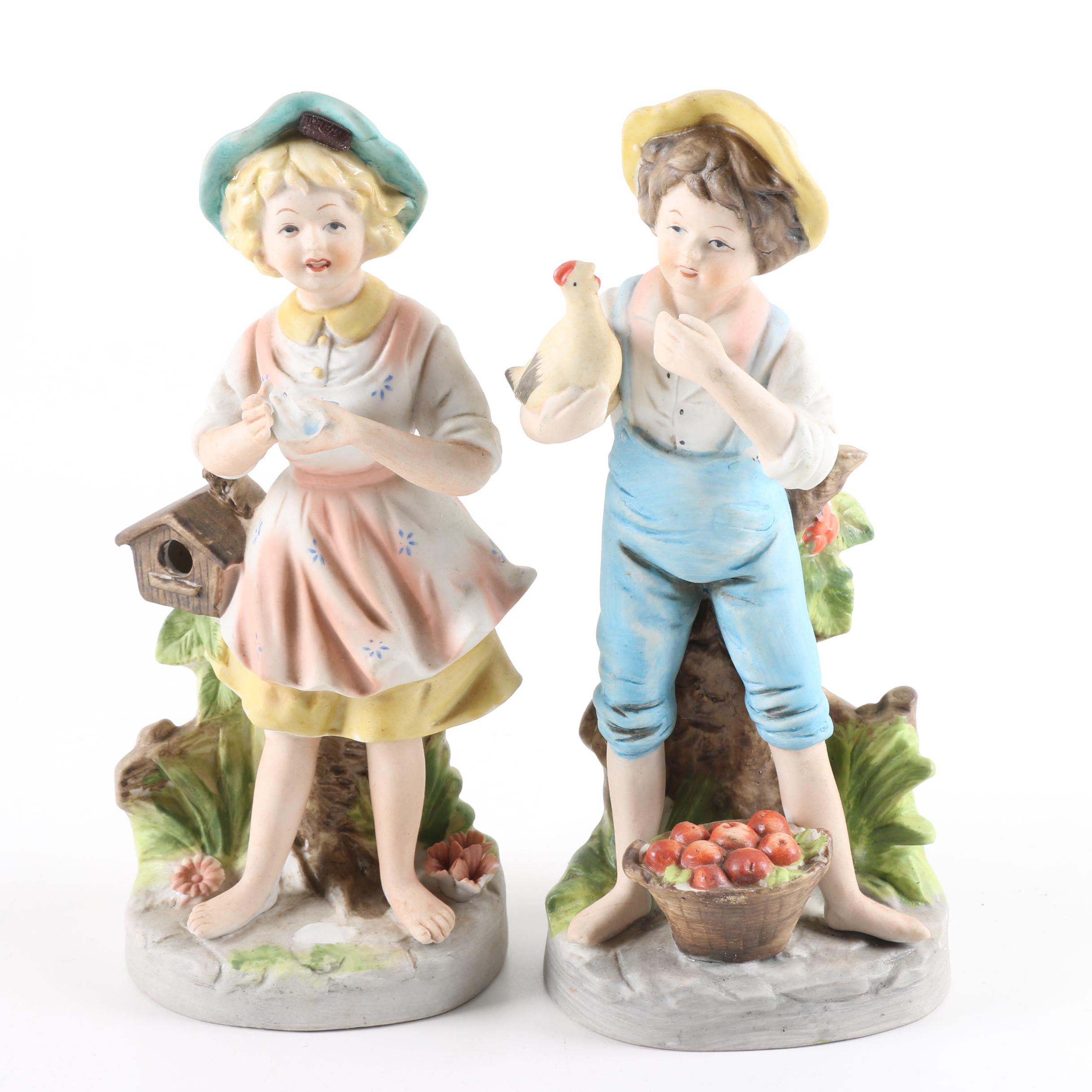 Vintage Homco Farm Boy and Girl Porcelain Figurines