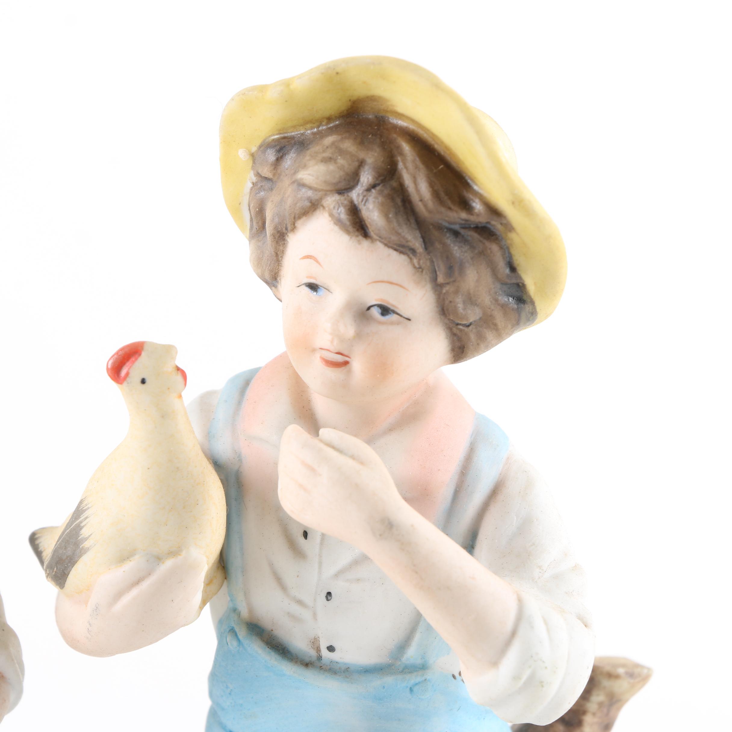 Vintage Homco Farm Boy and Girl Porcelain Figurines