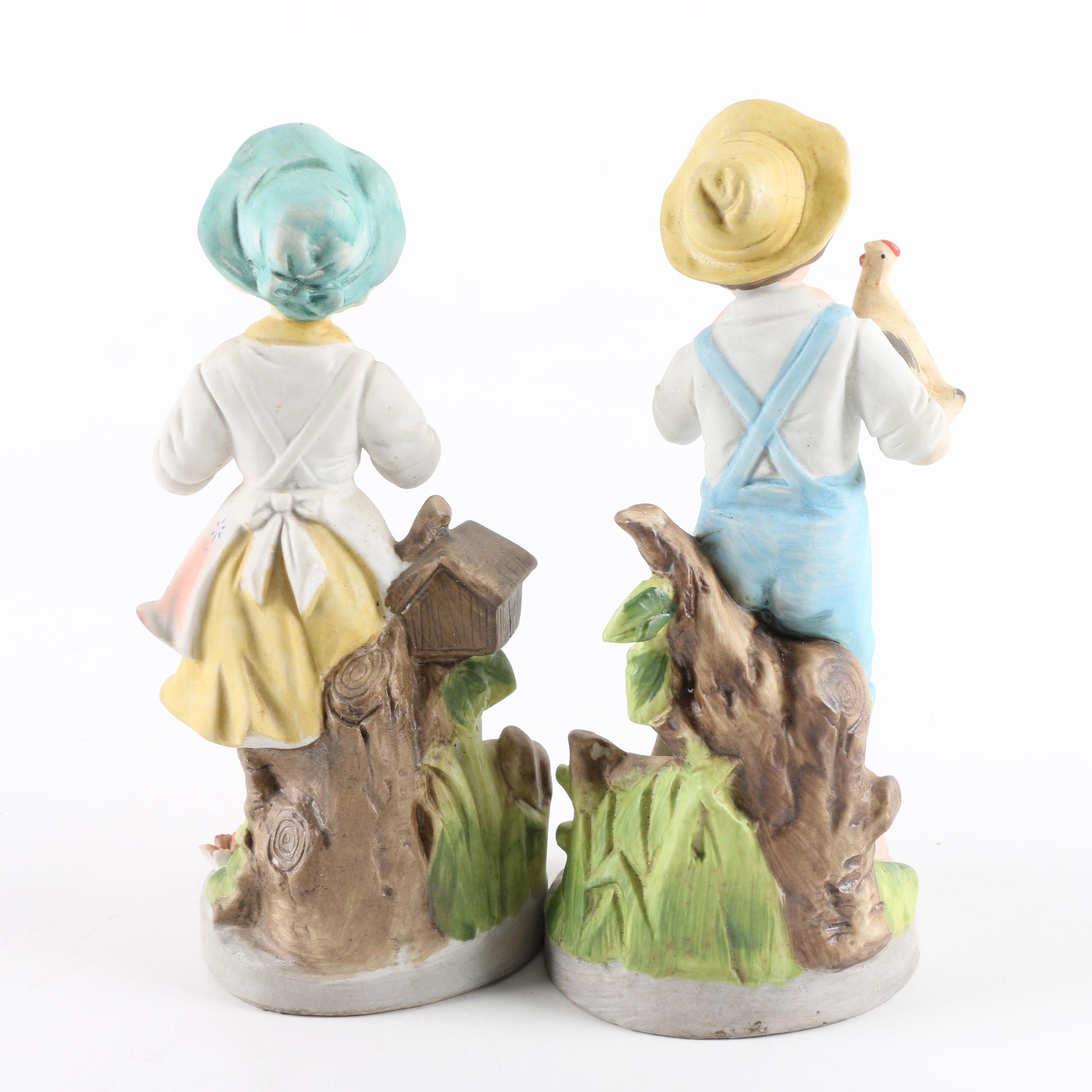 Vintage Homco Farm Boy and Girl Porcelain Figurines