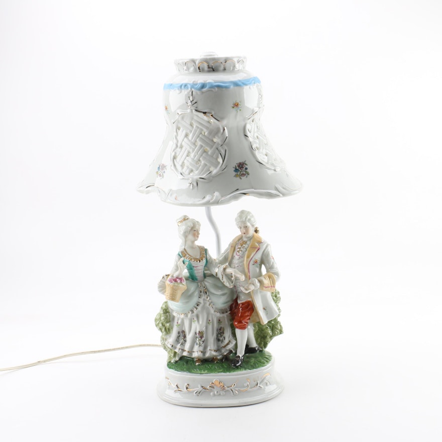 Rococo Style Porcelain Tableau Table Lamp