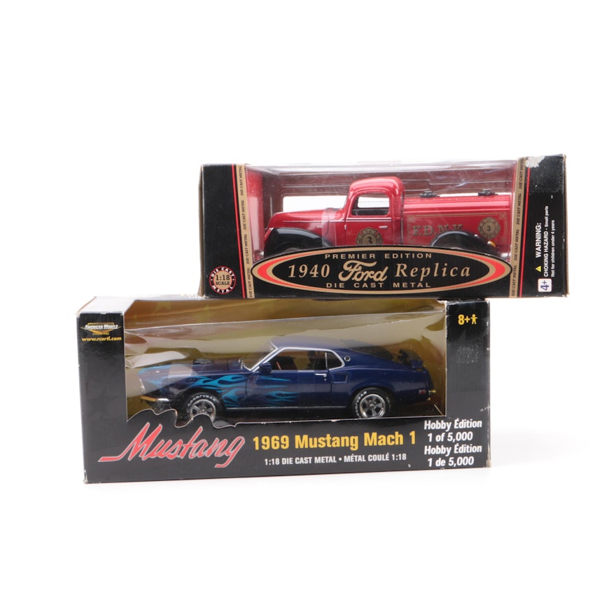 1:18 Scale 1969 Mustang Mach I with 1940 Ford Replica Fire Truck